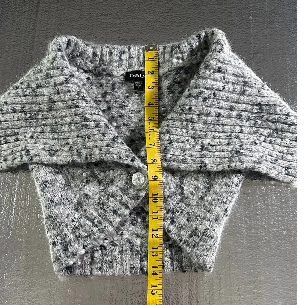Bebe Cropped Knit Sweater Vest Gray Speckled Open Front Women's Size Small - Picture 11 of 11